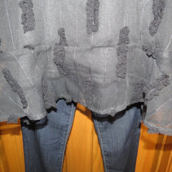 GiGiO Black Chiffon Textured Top ½ Sleeve Party Evening Oversized Large - Picture 5 of 11